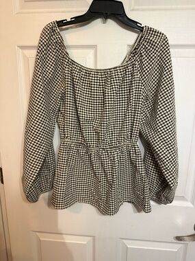 ANDREE BY UNIT Black and White Gingham Peplum Blouse